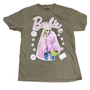 Barbie Women’s Large Graphic Tee – Brown T-Shirt Pink Retro Style Logo Mattel